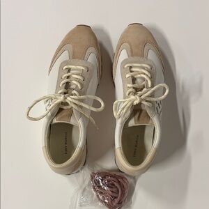 Tory Burch Women's White and Beige Suede-Trim Sneakers